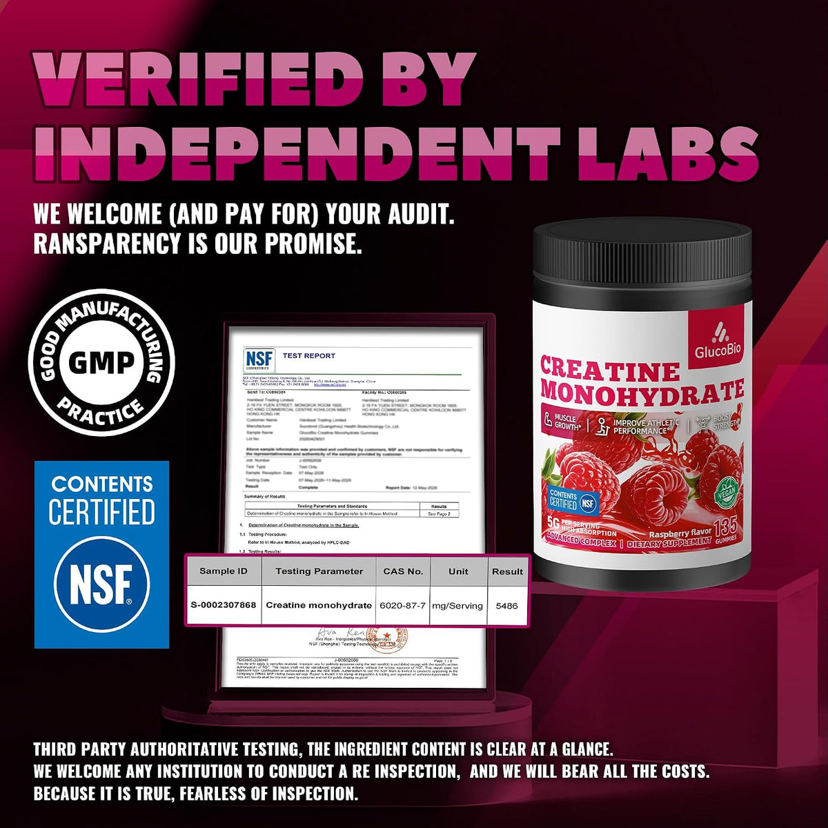 Gomitas de monohidrato de creatina certificadas por NSF para hombre...