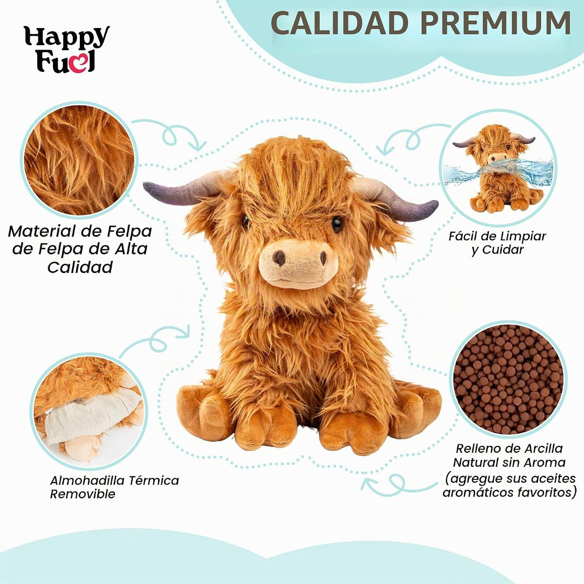 Highland Cow - Animal de peluche apto para microondas, almohadilla...