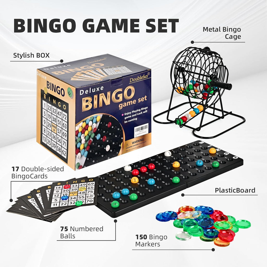 Doublefan Conjunto de bingo familiar, 75 bolas de color con jaula d...