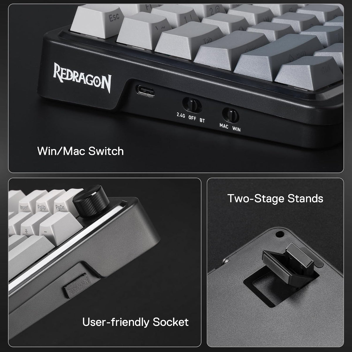 Redragon K686 PRO Teclado mecánico inalámbrico para juegos con junt...