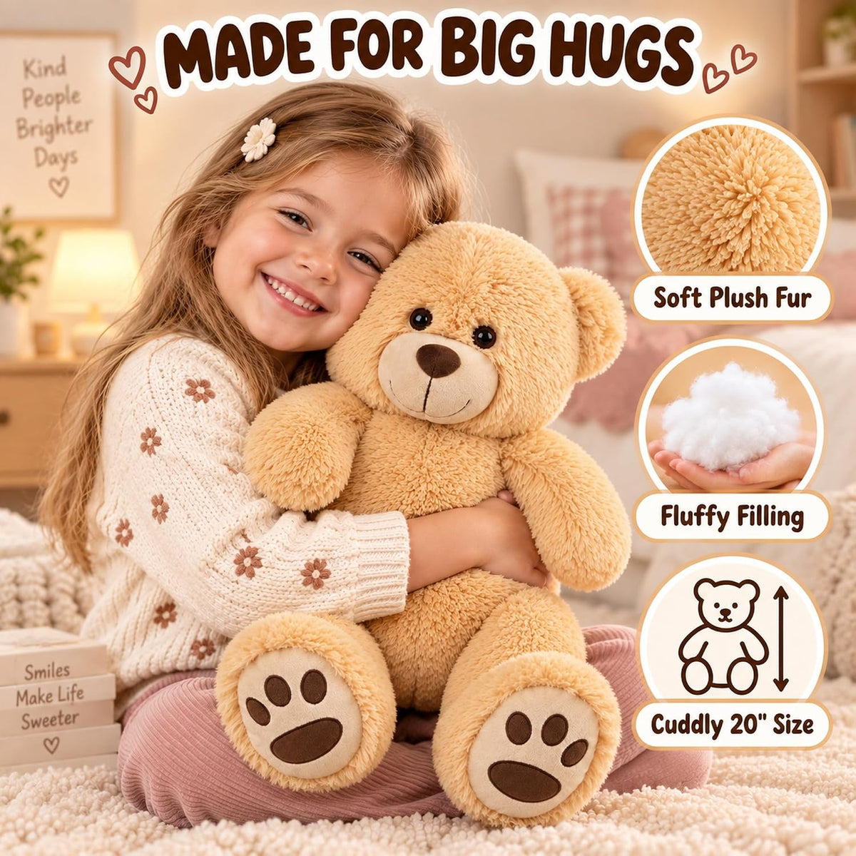 LotFancy Oso de peluche, peluche suave de 20 pulgadas, marrón claro...