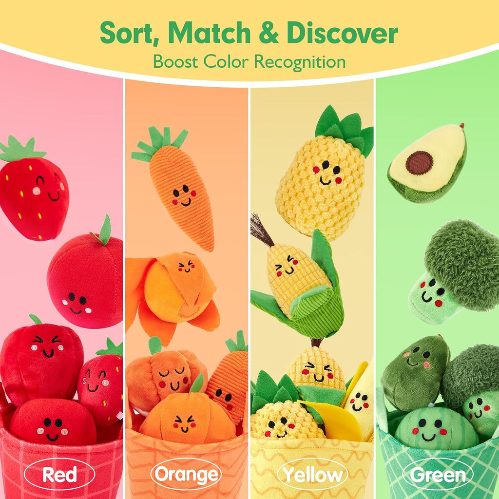 Hahaland Juguetes sensoriales de frutas y verduras y libro ocupado...