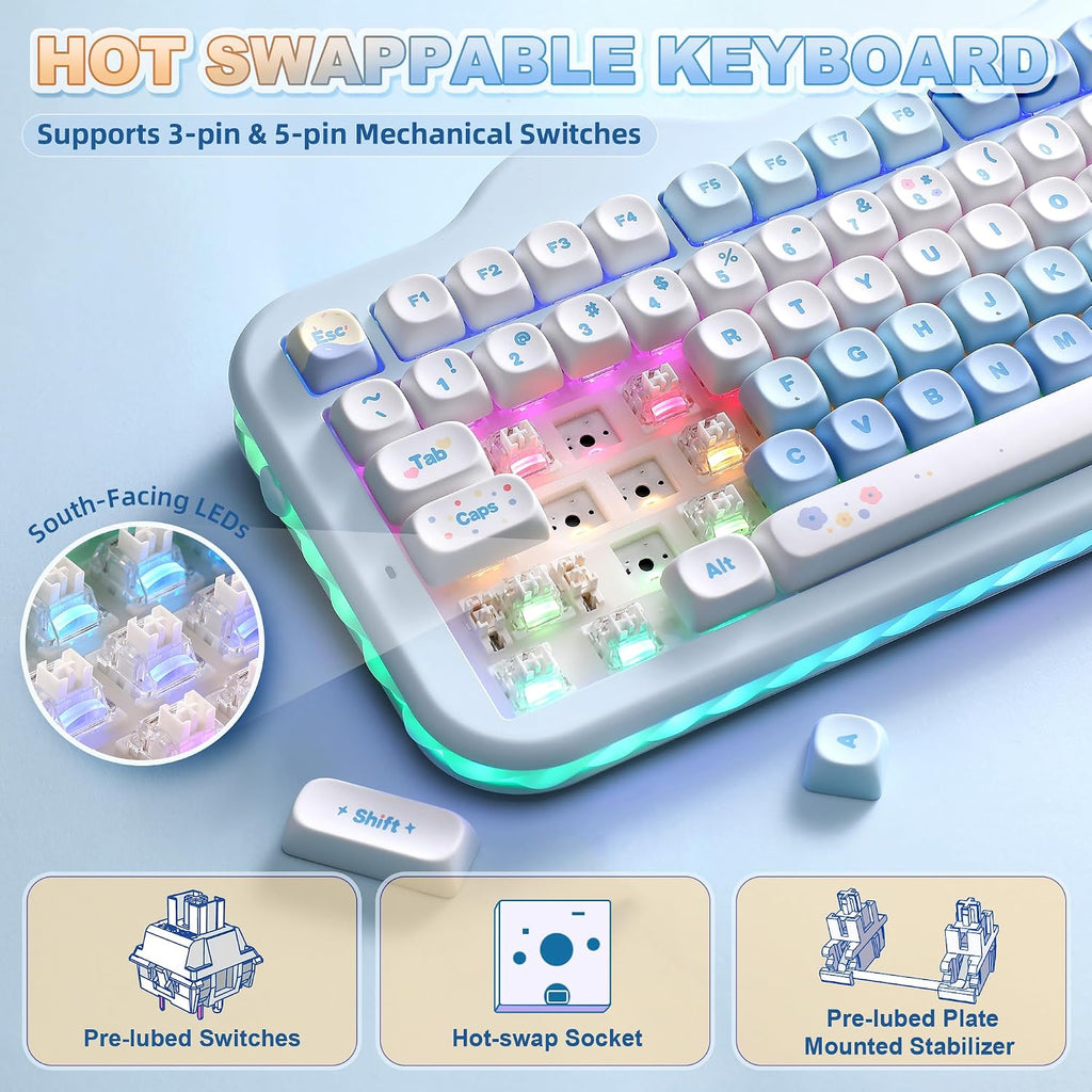 YUNZII C98 Cute Cake Teclado mecánico inalámbrico (azul, interrupto...