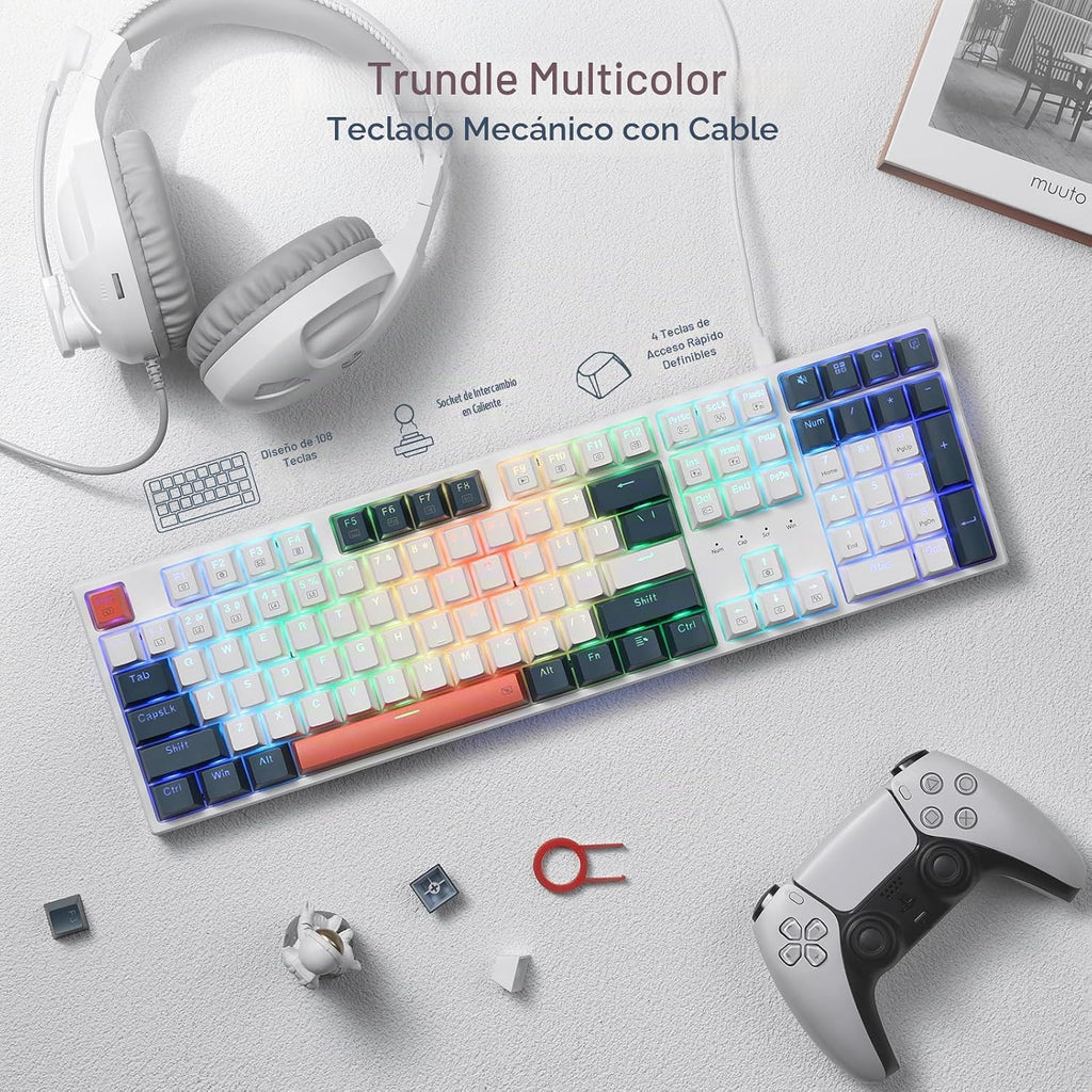 Redragon K668 Teclado para juegos RGB con cable intercambiable en c...
