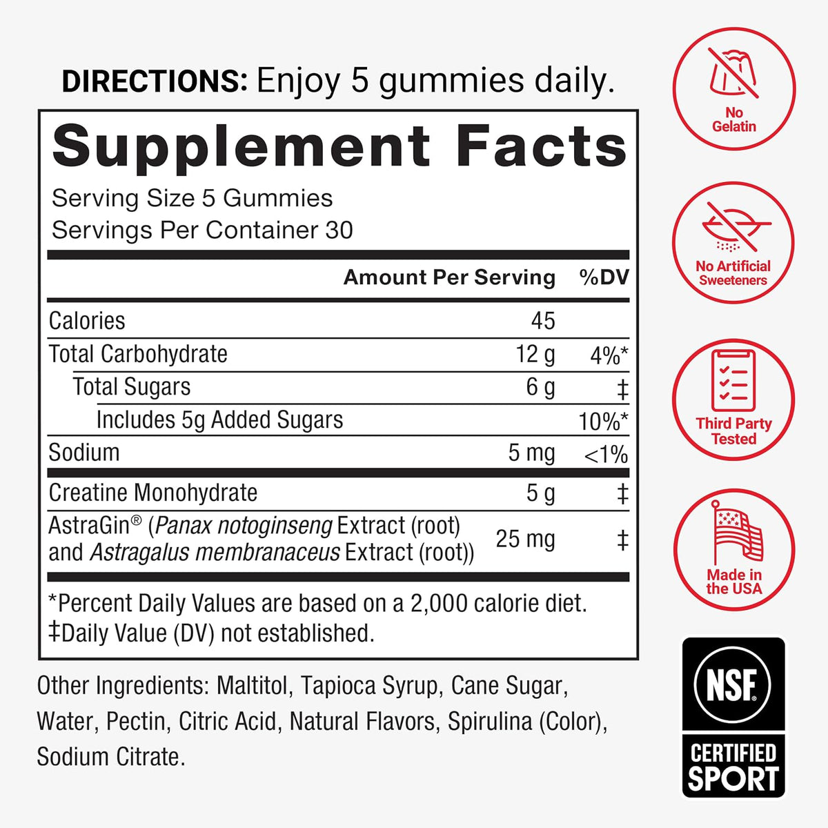 Force Factor Gomitas de monohidrato de creatina, certificado NSF |...