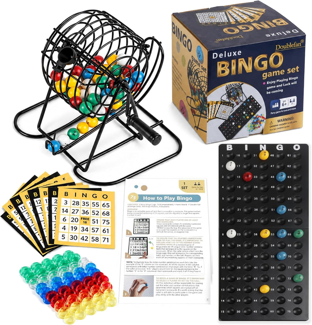 Doublefan Conjunto de bingo familiar, 75 bolas de color con jaula d...