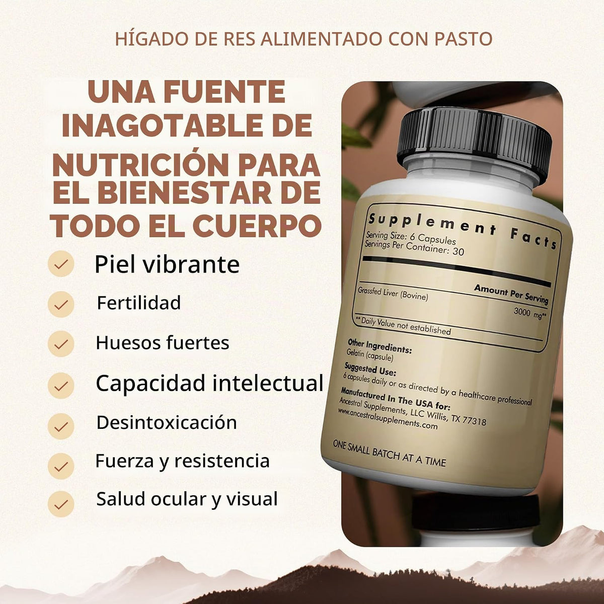 Ancestral Supplements Hígado vacuno alimentado con pastura (disecad...