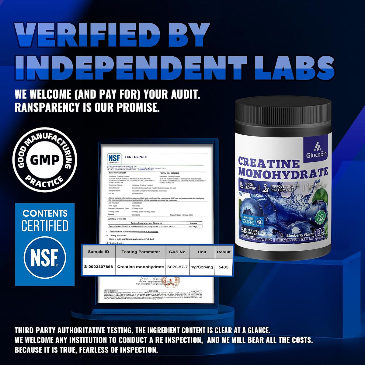 Gomitas de monohidrato de creatina certificadas por NSF para hombre...