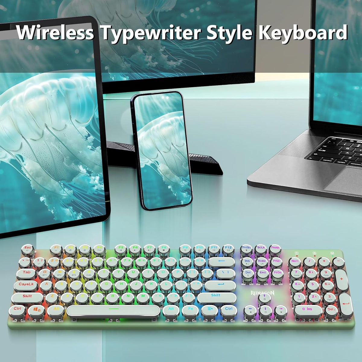 Redragon Teclado mecánico inalámbrico para juegos K710, color verde...
