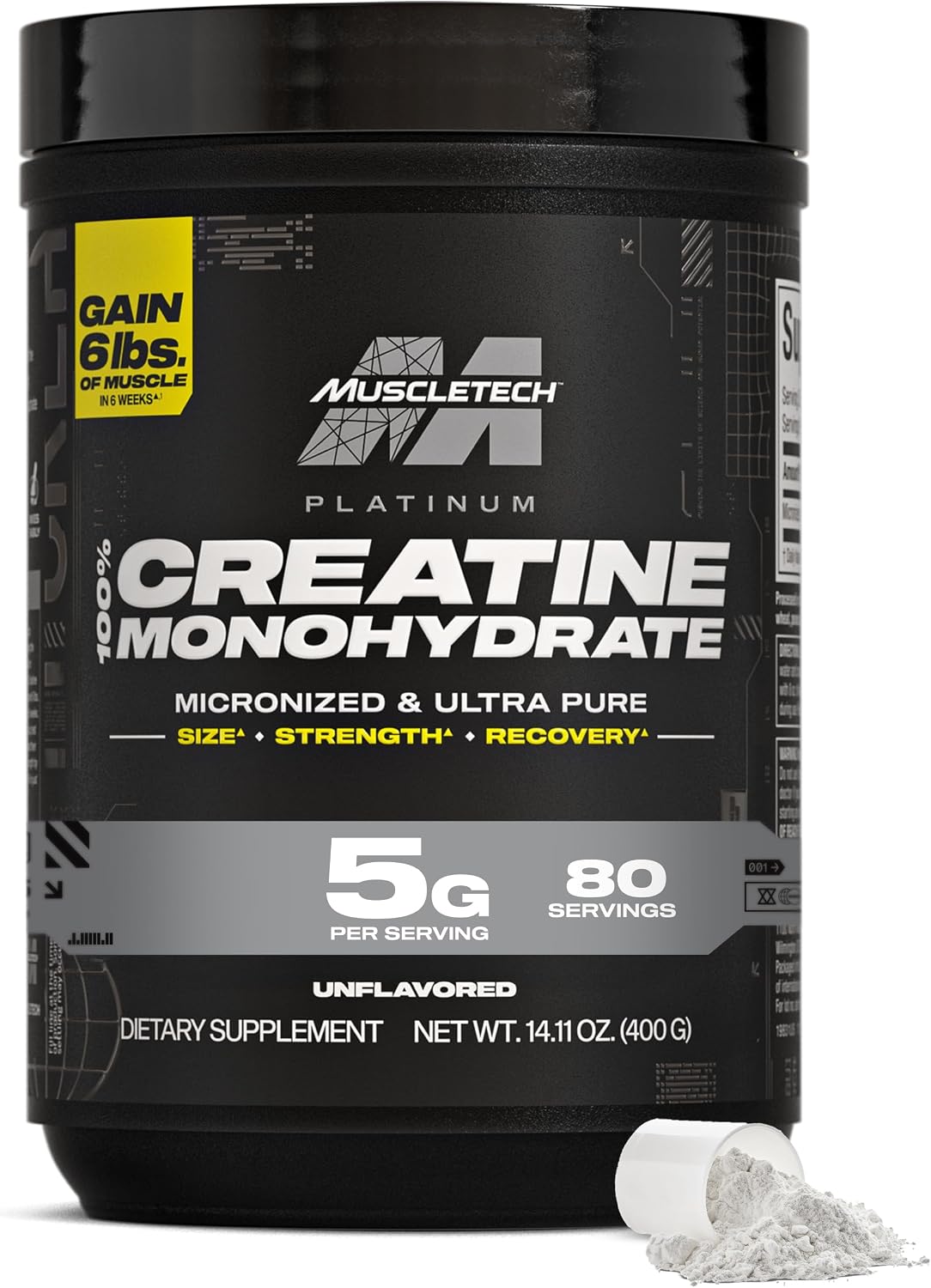 MuscleTech Monohidrato de creatina en polvo, platino puro (80 porci...