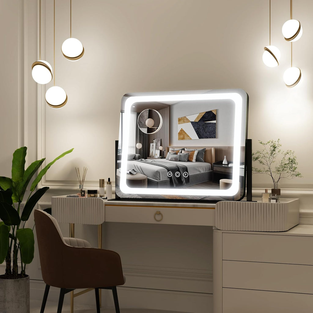 FENNIO - Espejo de tocador con luces, espejo de maquillaje iluminad...