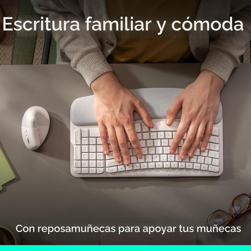Logitech Wave Keys & Lift Vertical Mouse Combo ergonómico inalámbri...