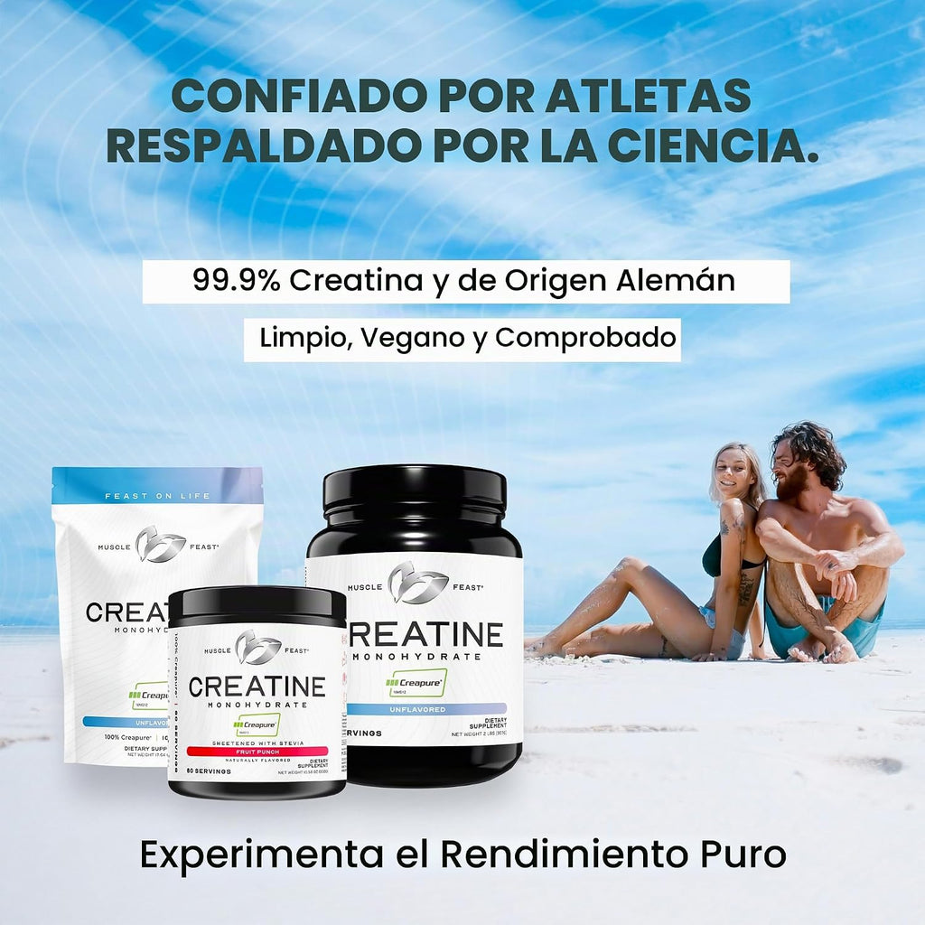 Muscle Feast Creapure Creatina Monohidrato en Polvo, Naranja (300g)...