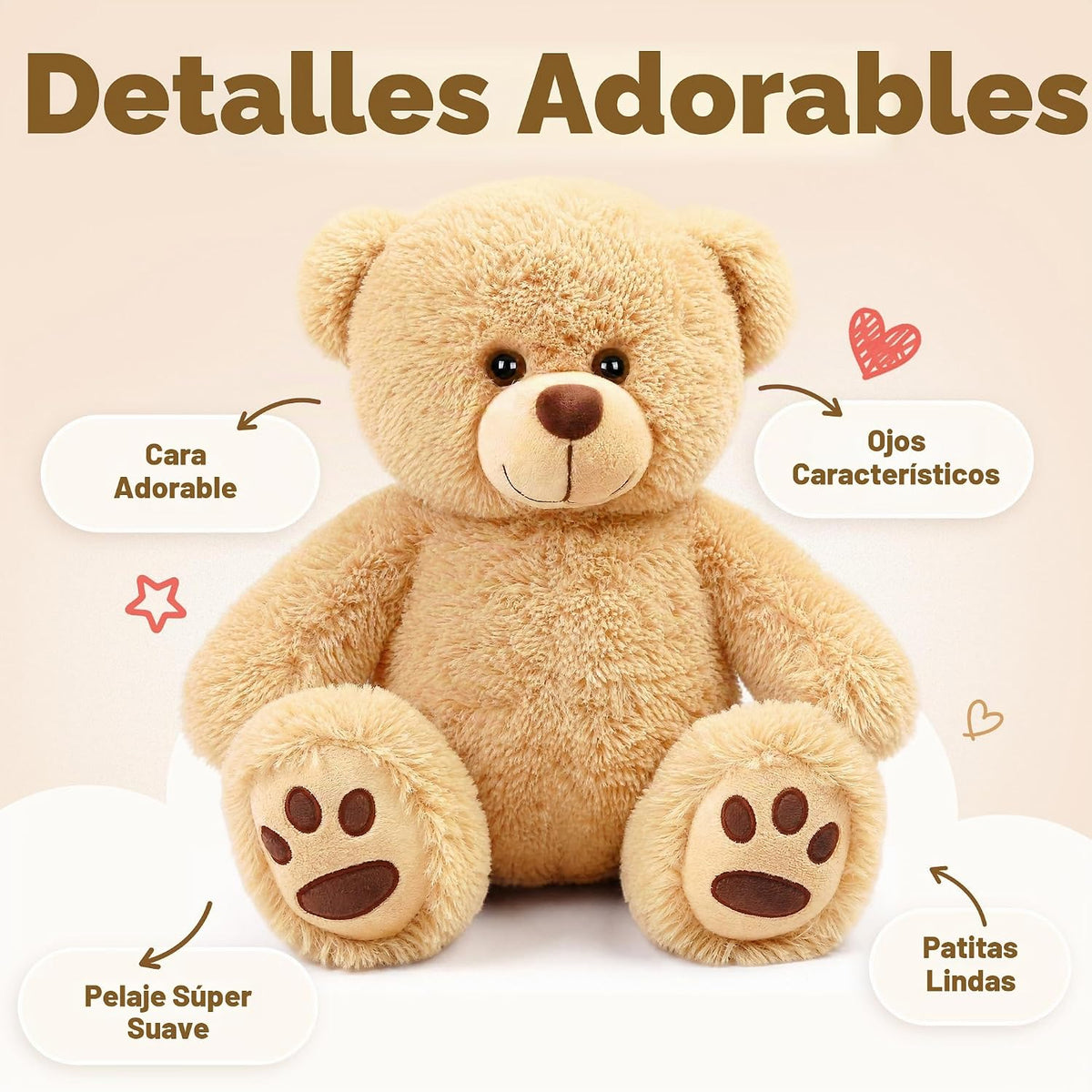 LotFancy Oso de peluche, peluche suave de 17 pulgadas, marrón claro...