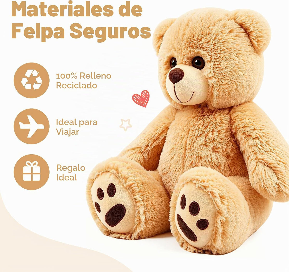LotFancy Teddy Bear - Peluche de peluche suave de 15.0 in, color ma...