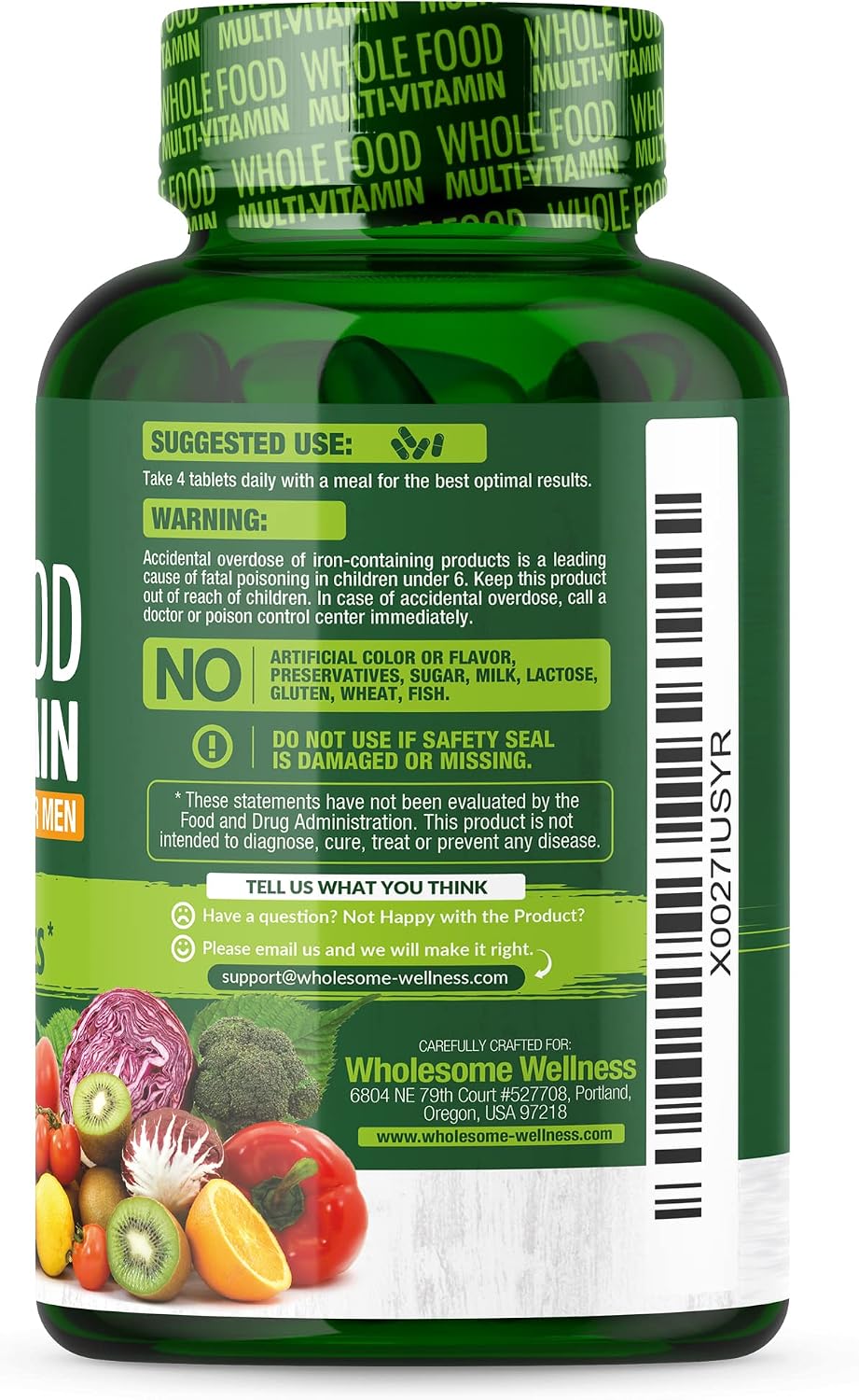 Multivitamínico de alimentos enteros para hombres, múltiples vitami...