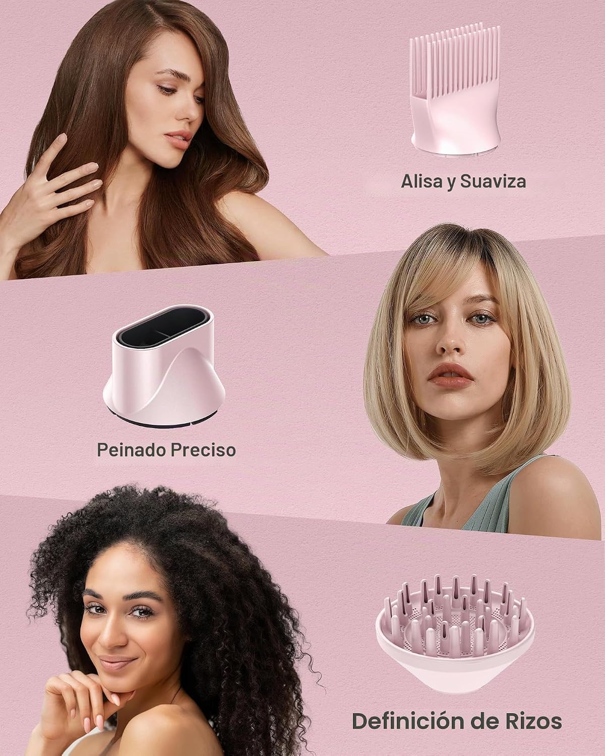 ANNLARY Secador de pelo con peine y difusor, secador de 1800 W | Fl...