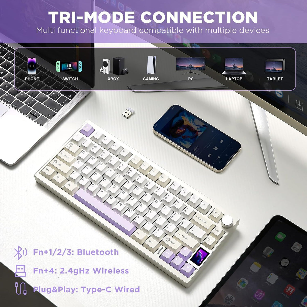 YUNZII AL80 75% Teclado mecánico inalámbrico de aluminio (Beige, Ga...