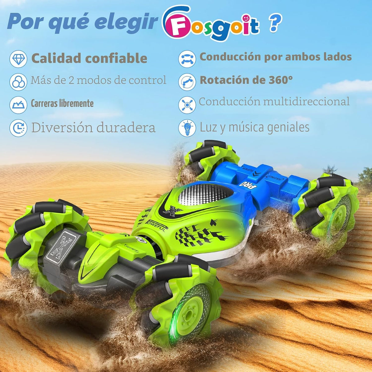 Fosgoit Gesture Sensing RC Stunt Car, auto de control remoto para n...