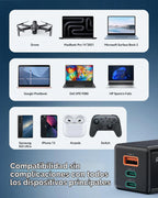 Ruko Kit de cargador de viaje USB C de 65 W, cargador rápido GaN de...