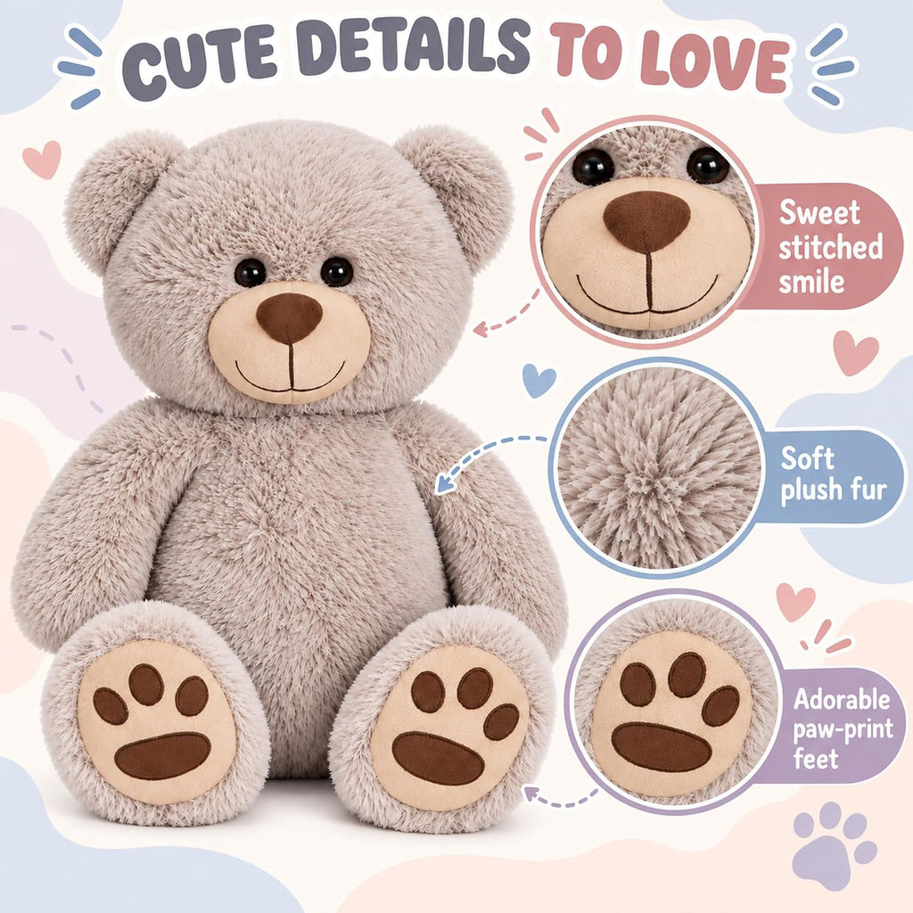 LotFancy Teddy Bear - Peluche de peluche suave de 20.0 in, color gr...