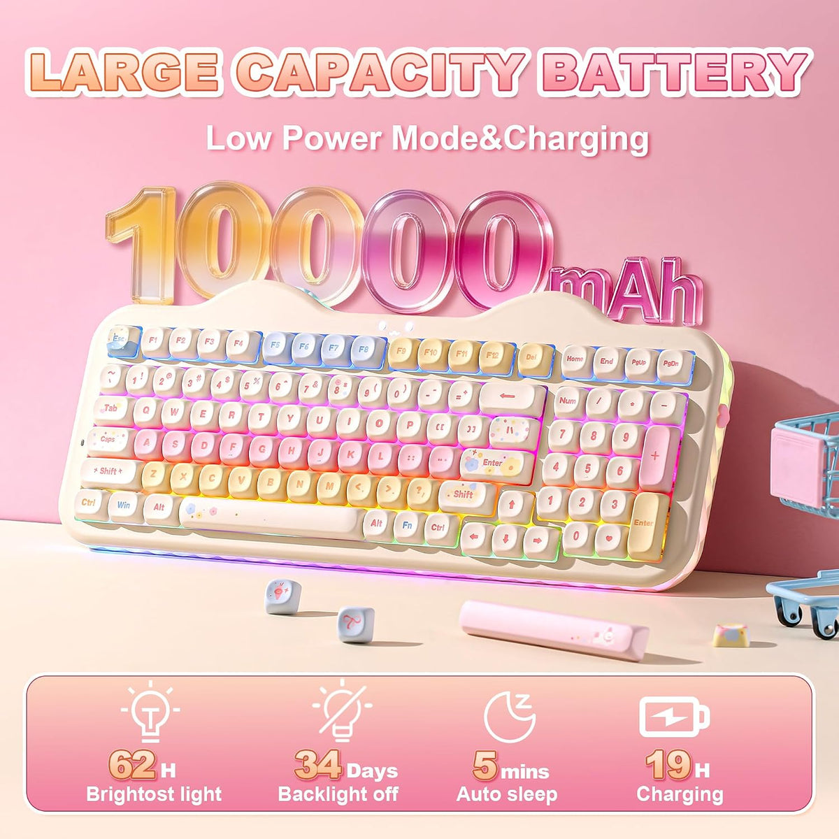 YUNZII Teclado mecánico inalámbrico C98 Cute Cake (beige, interrupt...
