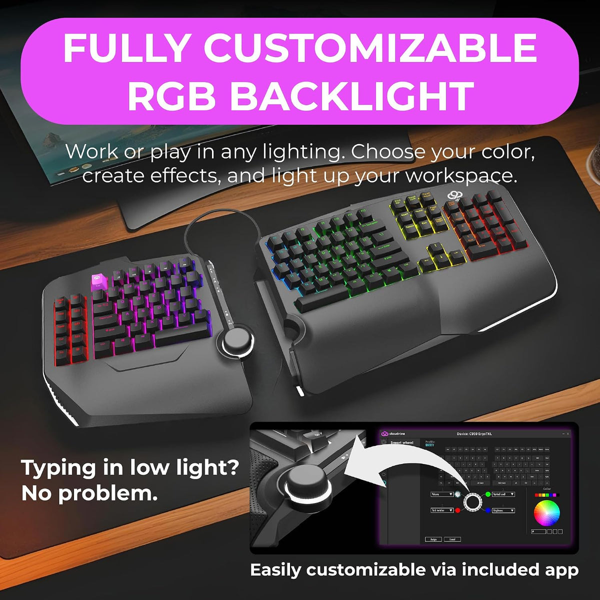 Cloud Nine Teclado mecánico ergonómico C989M para PC - Interruptore...