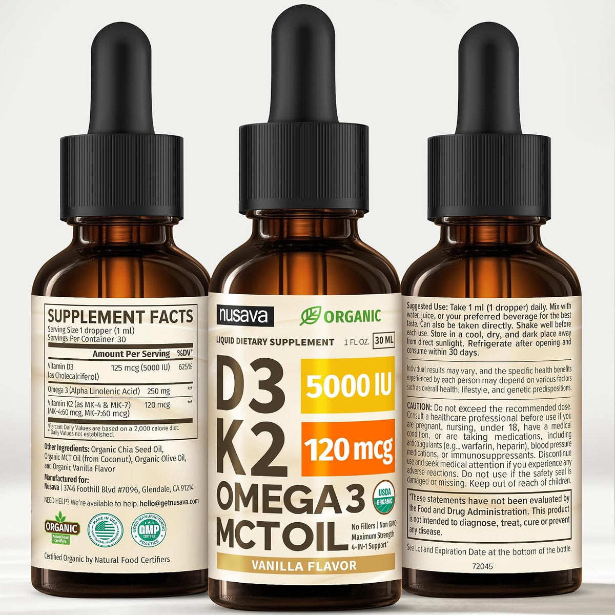 (Paquete de 2) Gotas Orgánicas de Vitamina D3 K2 con Aceite MCT Ome...