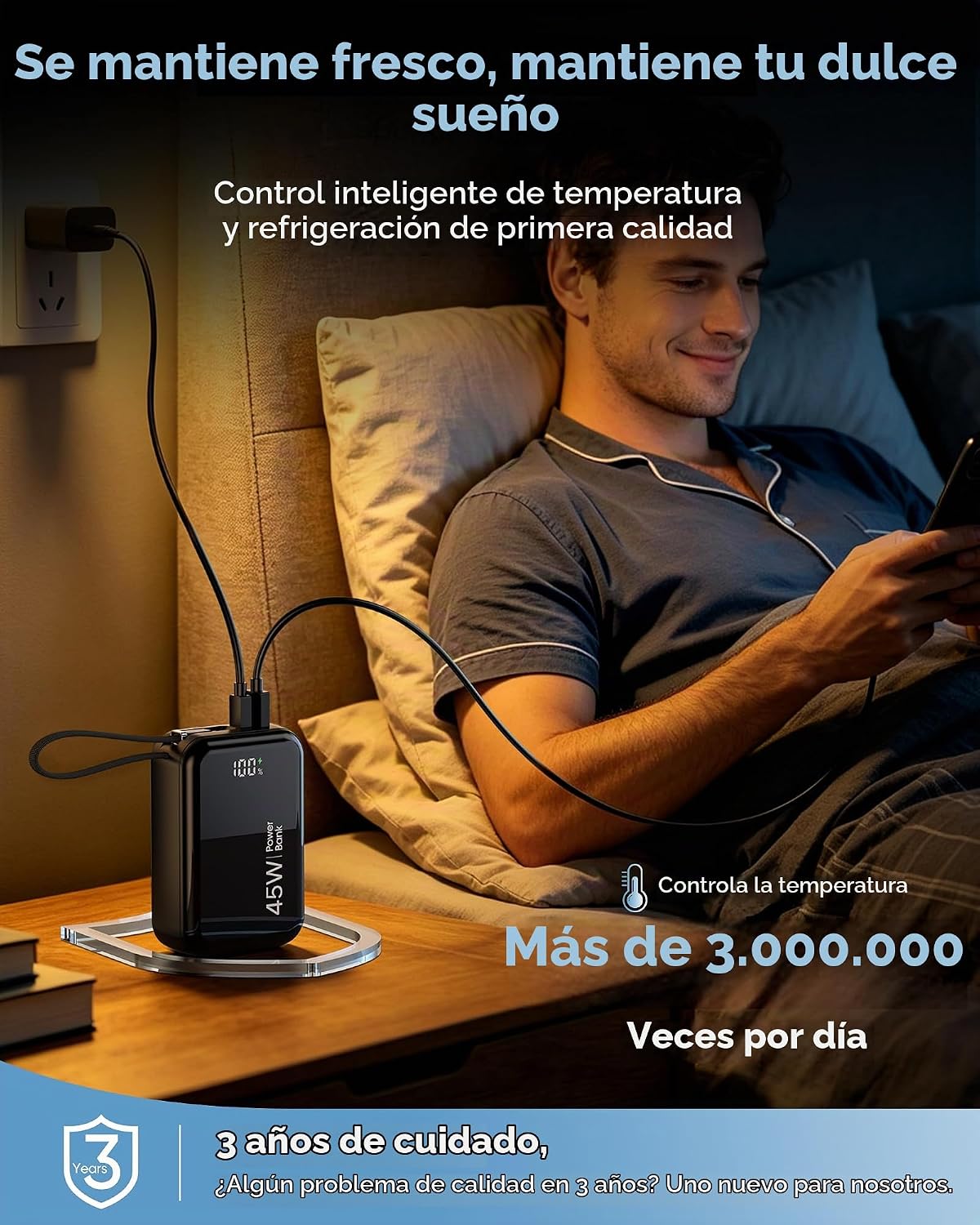 cargador portátil de carga rápida 45W, banco más pequeño del poder...