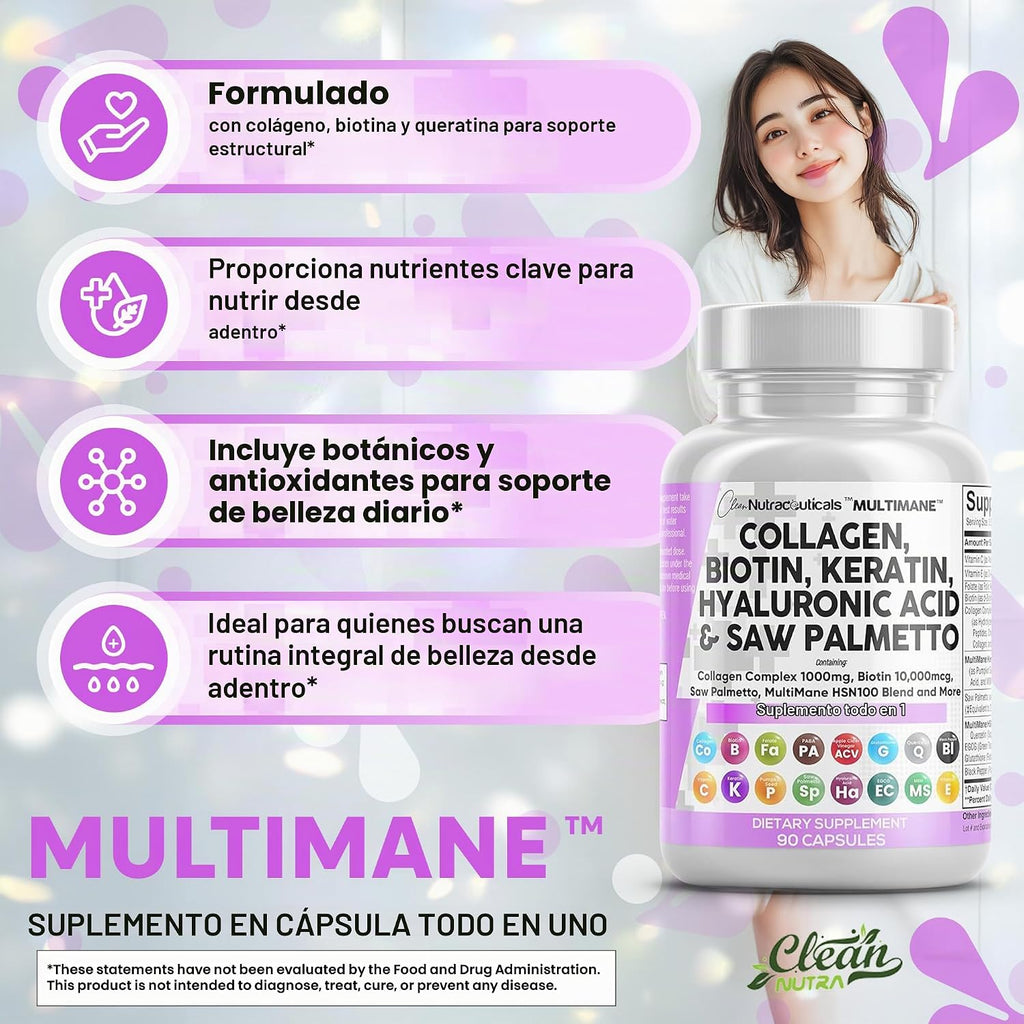 Clean Nutraceuticals Pastillas de Colágeno 1000mg Biotina 10000mcg...