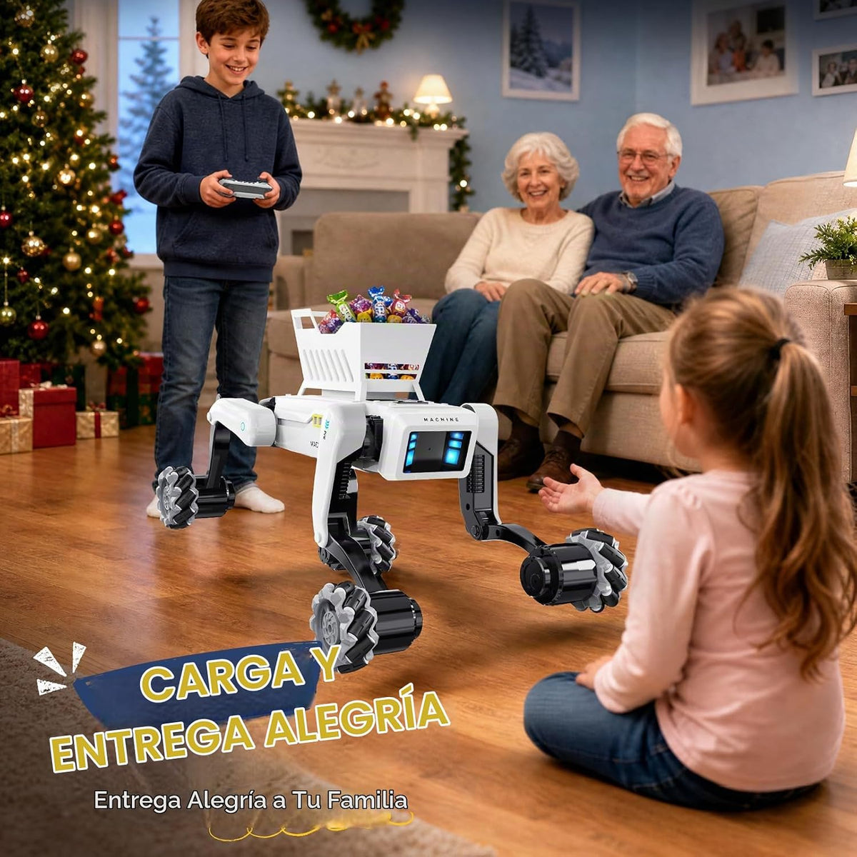 Perro robot inteligente con canasta, más de 30 acciones programable...