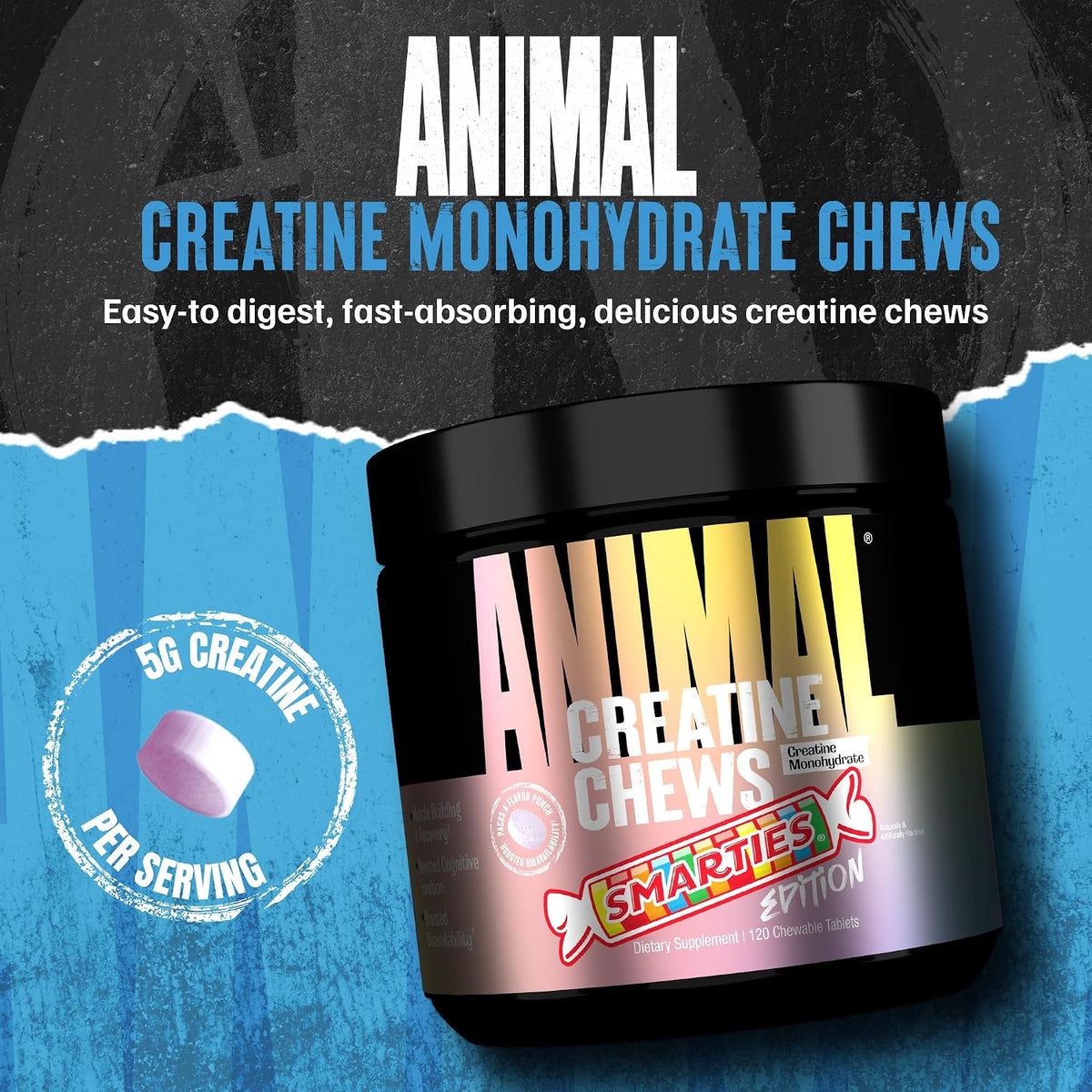 Animal Masticables de monohidrato de creatina para hombres y mujere...