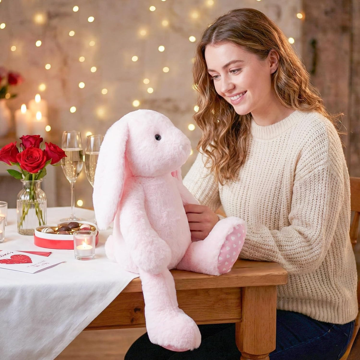 WEIGEDU - Conejo de peluche rosa, 17.7 pulgadas | Orejas flexibles,...