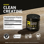 Ascent Monohidrato de creatina limpia, sin sabor, 45 porciones