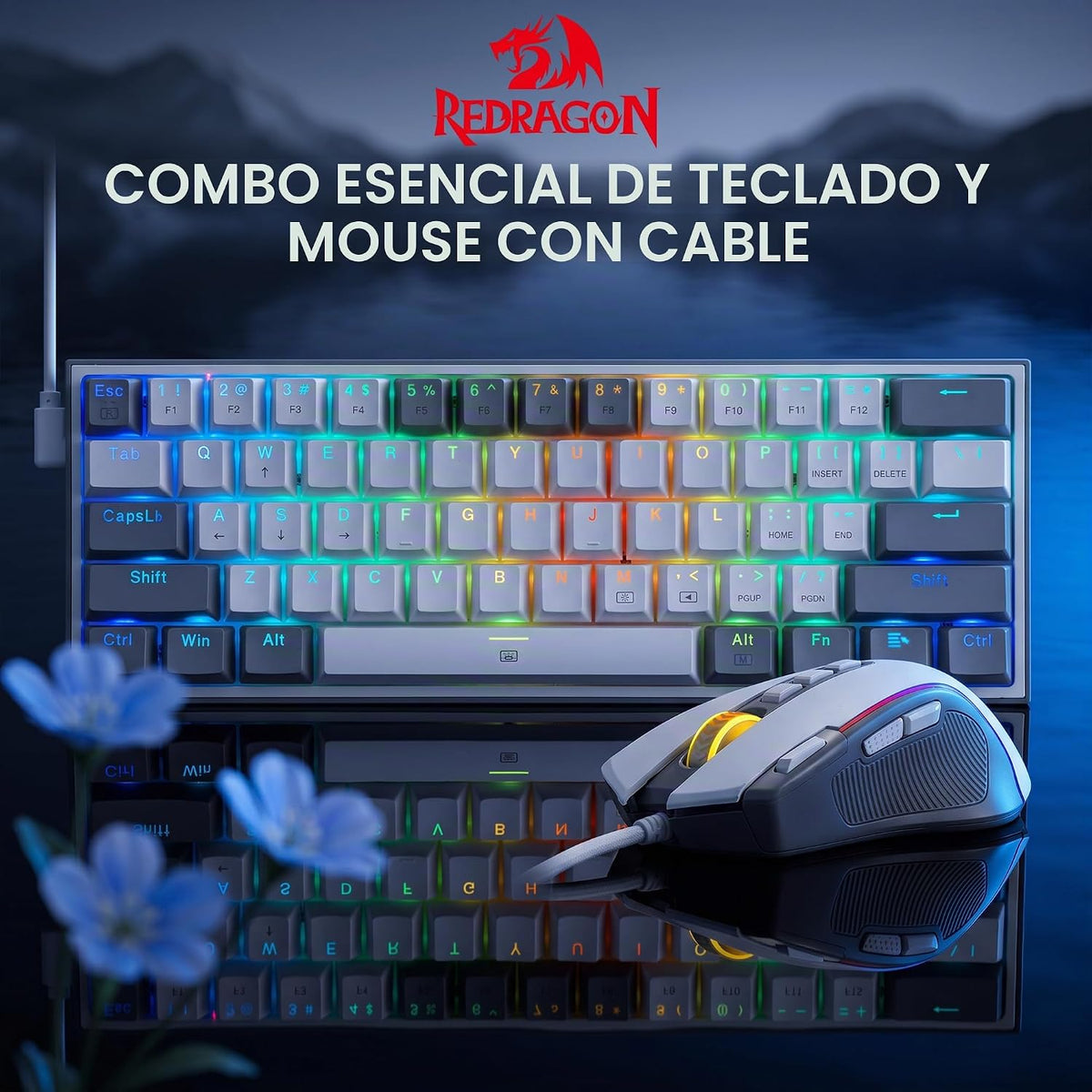 Redragon CB201 - Combo de teclado y mouse para juegos, 61 teclas K6...