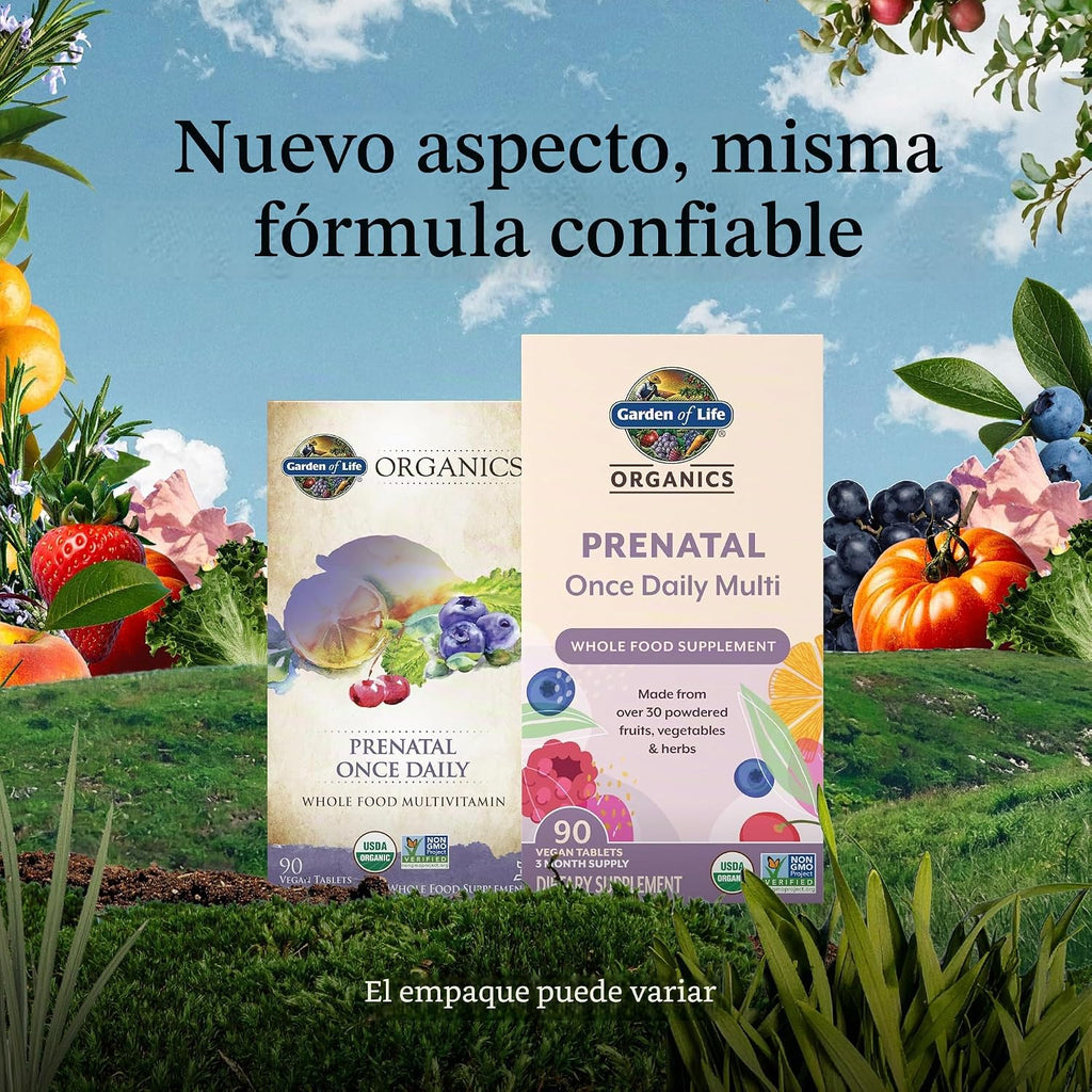 Garden of Life Vitaminas Prenatales para Mujeres, Folato Orgánico p...