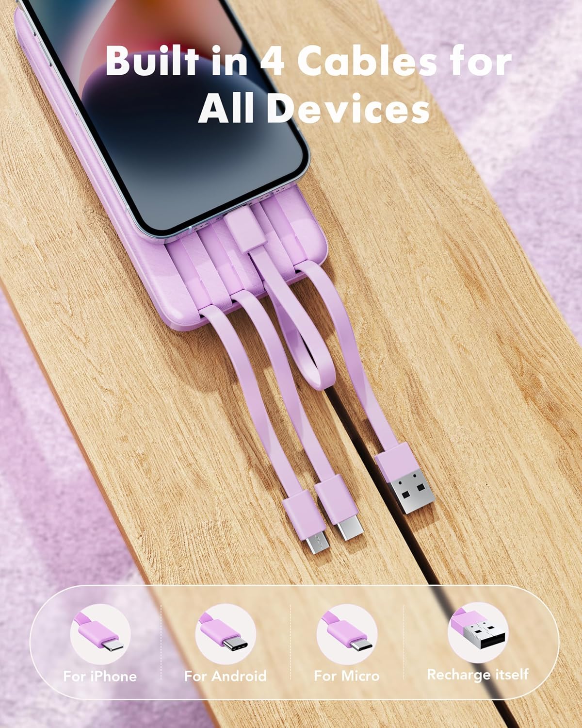 charmast Cargador portátil con 4 cables integrados reforzados | 100...
