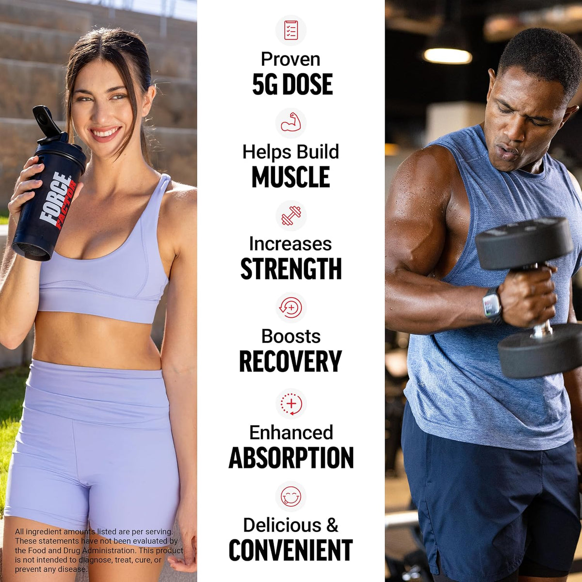 Force Factor Gomitas de monohidrato de creatina, certificado NSF |...