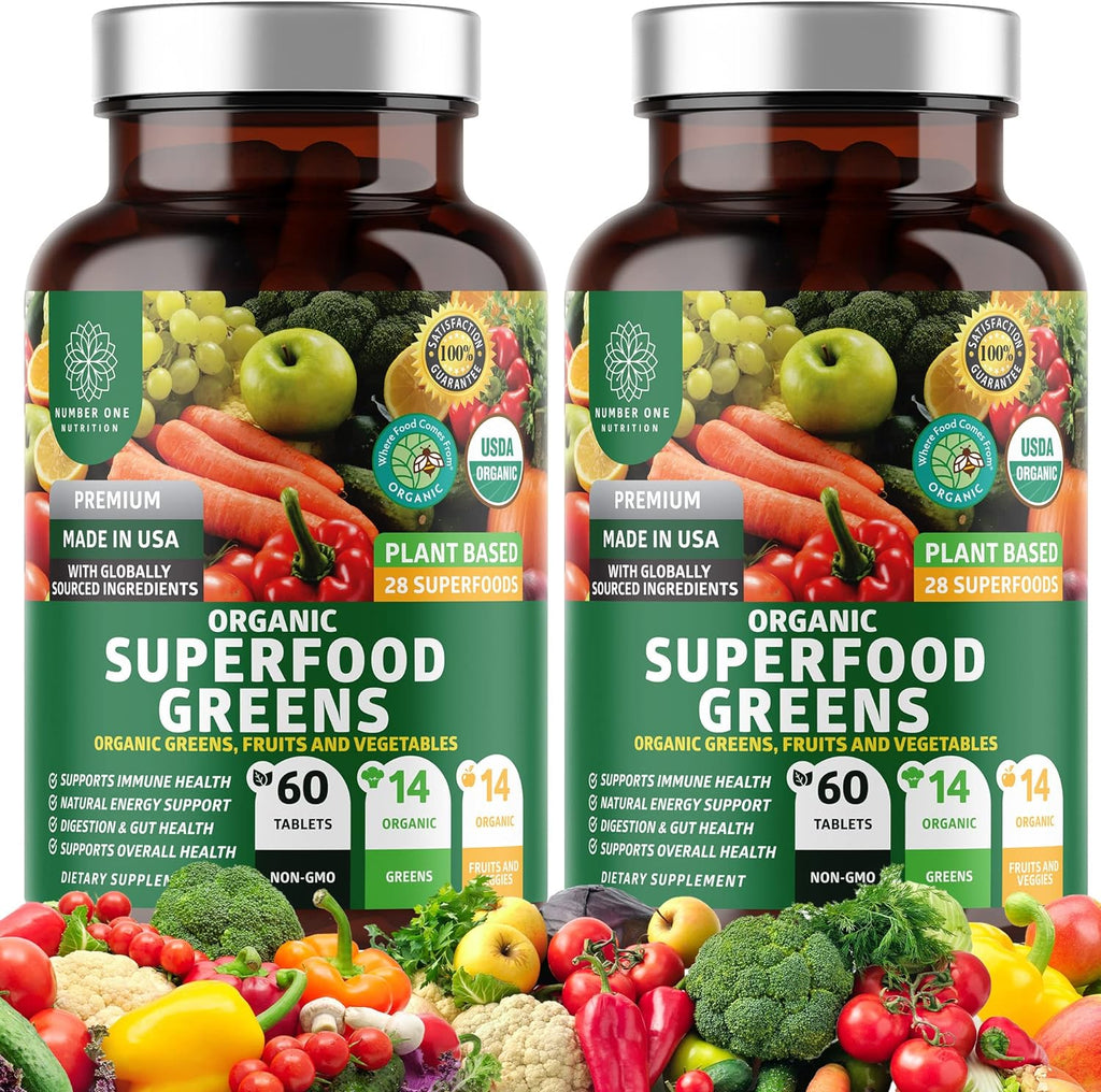 Paquete de 2 superalimentos verdes orgánicos N1N Premium, frutas y...