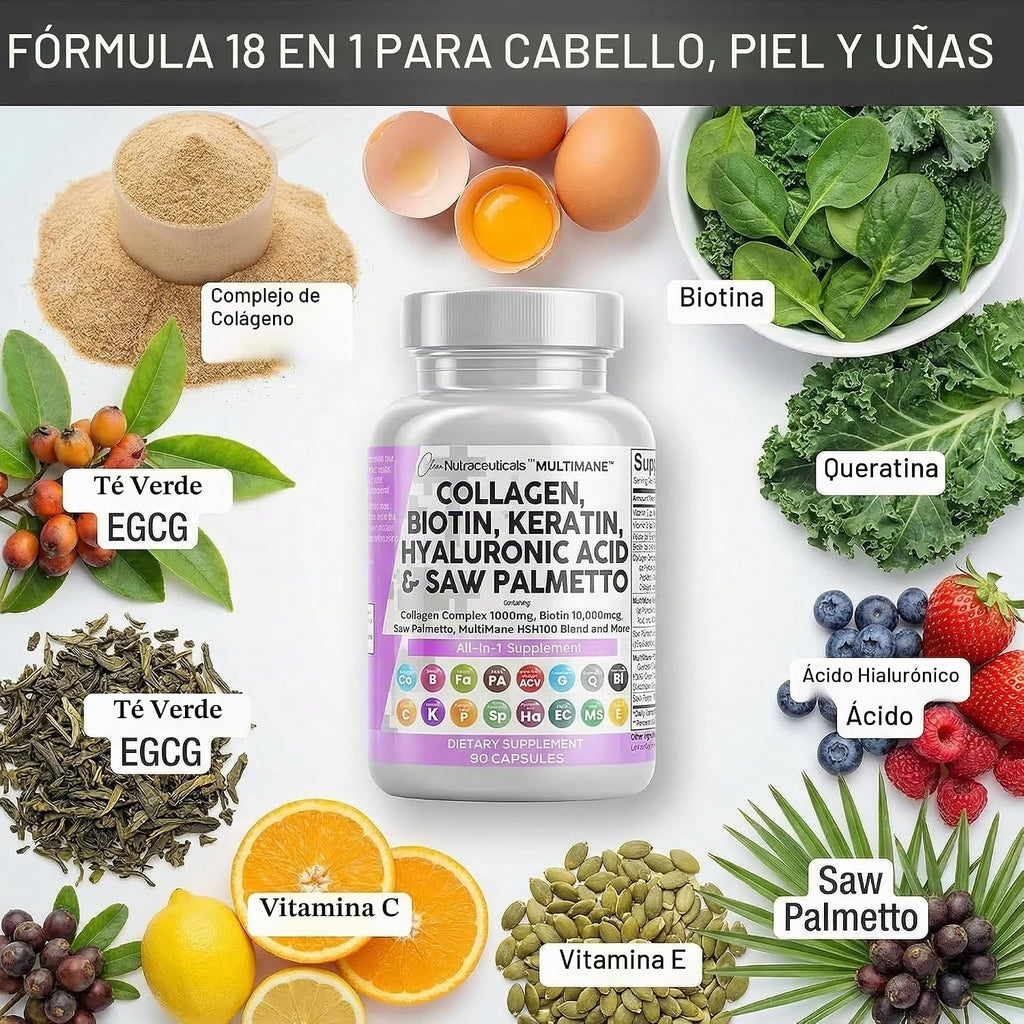 Clean Nutraceuticals Píldoras de Colágeno 1000mg Biotina 10 000 mcg...