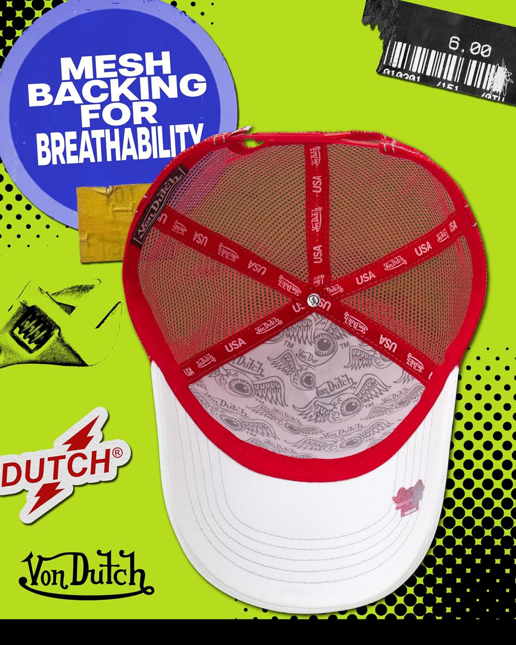 Von Dutch - Gorra de camionero unisex - Visera curva con malla en l...